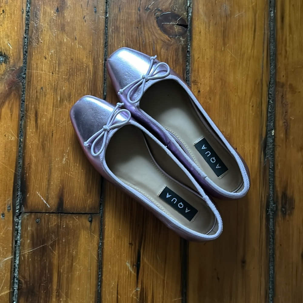 Aqua metallic pink square toe ballet flats